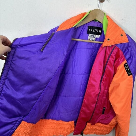 Vintage 80s 90s Neon Coltech Woman 10 L  Ski Jacket Coat Rad Pink Retro Orange - Picture 8 of 11
